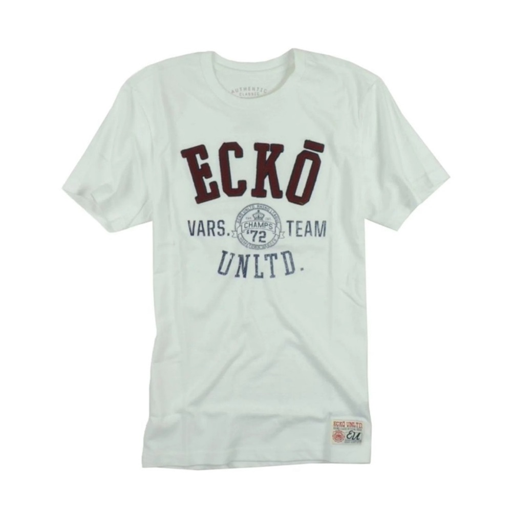 Ecko Unltd. Varsity Team Champs '72 Men's White Graphic T-Shirt L Cotton Knit